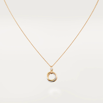 cartier卡地亚trinity系列女士18k铂金玫瑰金黄金镶钻三色环吊坠搭