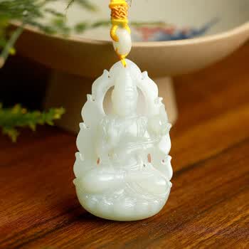 ◆上品和田玉◆ 羊脂白 天然玉石正品 観音菩薩像根付 館蔵級