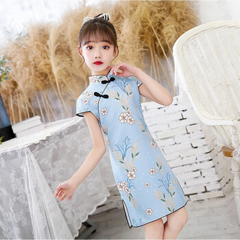 舜钦女童旗袍 夏天儿童民族服装夏季朗诵演出服主持人礼服中大童夏装