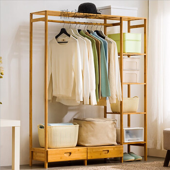 宏科华楠竹衣柜 极简衣柜 衣柜简易开放式竹衣柜实木收纳架组装结实