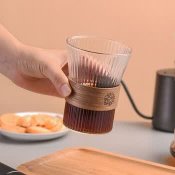 CLITON挂耳咖啡杯日式竖纹防烫玻璃杯子茶杯家用高颜值拿铁大容量浓缩杯