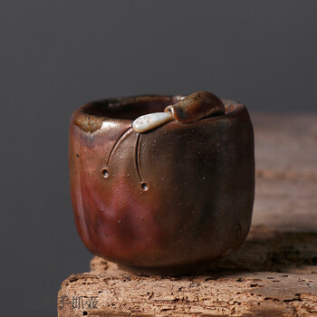 手作】日本纯手工自然落灰柴烧主人杯日式粗陶个人品茗茶杯 蜗牛杯