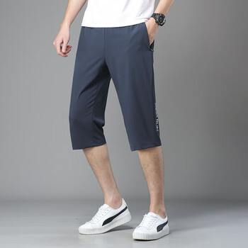 运动七分裤男夏季薄款休闲跑步7分运动裤宽松大码速干透气中短裤 深蓝