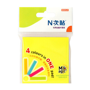 N次贴(STICKN)魔术便利贴便签纸记事贴76*76mm 荧光4色100张/本 31101 N次贴(STICKN)魔术便利贴便签纸记事贴76*76mm 荧光4色100张/本 31101