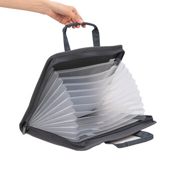 得力（deli）A4/13格竖版布质风琴包多层文件夹试卷收纳袋 文件资料手提包文件资料册办公商务学生72560 深灰色