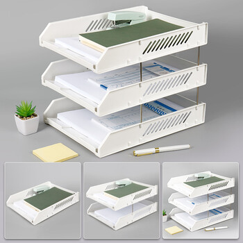 西玛（SIMAA）【全网热卖】莫兰迪三层镂空收纳文件座 自由拆卸组装文件盘/文件框/文件架 办公用品 皓月白6353