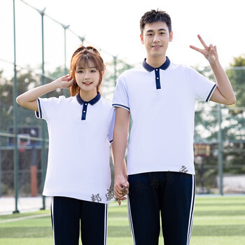 毕业学生拍照穿的大码校服套装中学生男女班服高中生棉短袖学院风上衣