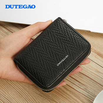 dutegao卡包男真皮高档多卡位拉链风琴多功能卡包零钱证件包大容量装