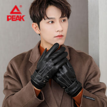 匹克皮手套男女冬季骑行冬天加绒加厚保暖防风防水触屏摩托机车 黑白