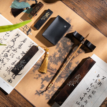 張小鳳文房四宝套装高档笔墨纸砚全套毛笔书法套装成人镇尺砚台摆件节日送礼 顺颂时宜·文房礼盒套装