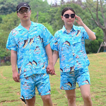 海南岛服沙滩衬衫男三亚旅游海南岛沙滩服男套装三亚旅游海边度假夏威