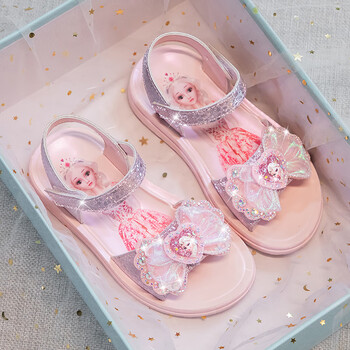女童凉鞋夏款2023新款儿童公主鞋水晶鞋小女孩爱莎公主女童鞋 粉 