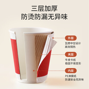 美丽雅一次性纸杯加厚隔热防烫中号40只豆浆奶茶热饮咖啡杯子家用280ml