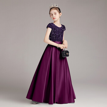 迪士尼(disney)女大童钢琴礼服灰色亮片长款演出服公主裙儿童主持人