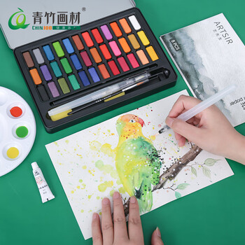 青竹画材(CHINJOO)艺先生固体水彩套装颜料雅黑铁盒36色23件套美术写生绘画水彩套装 青竹画材(CHINJOO)艺先生固体水彩套装颜料雅黑铁盒36色23件套美术写生绘画水彩套装