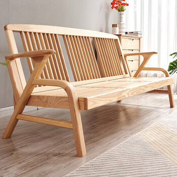 白蜡木沙发冬夏两用小户型客厅家具三人位原木北欧一字型木制春秋椅