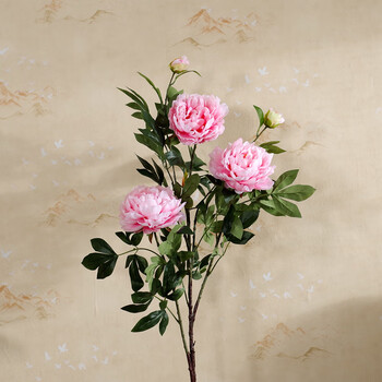 3头高品质仿真牡丹花落地假花客厅摆放花卉绢花束装饰花仿真花藤k粉色