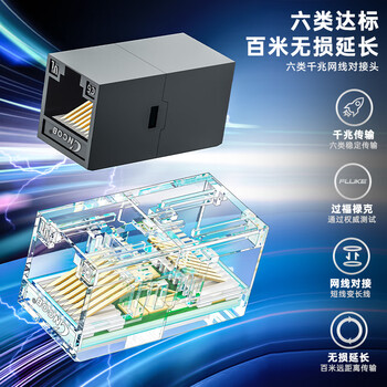 CNCOB 网线转接头网络对接头延长器千兆连接器RJ45网口直通头 通用超五类/六类 1个装 透明 CNCOB 网线转接头网络对接头延长器千兆连接器RJ45网口直通头 通用超五类/六类 1个装 透明
