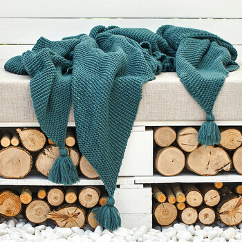 europ-贝卡姆腈纶针织毛毯子民宿床尾巾搭毯居软装酒店毯子 湖青 130*