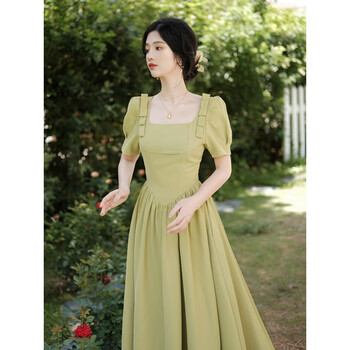 抒漾在逃公主裙伴娘服牛油果绿色连衣裙夏法式小礼服平时可穿日常长裙