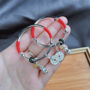 晗遐新生儿银手镯手镯s999足银男女新生婴儿小孩银镯子生日周岁礼物伴