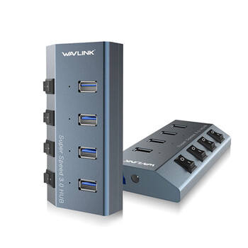 睿因（Wavlink）USB分线器3.0高速4口HUB扩展一拖四3.0分线器带独立开关UH3049