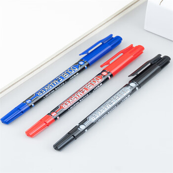 晨光勾线笔MG2130小双头油性笔记号笔黑色红色学生用蓝色 12支装