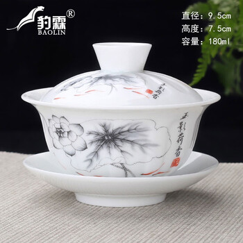 龙泉青瓷名家手工跳刀灰釉盖碗茶具：碧水流年- 匠琳琅