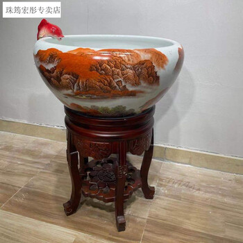 流水鱼缸陶瓷鱼缸大号景德镇陶瓷鱼缸流水喷泉家用青花瓷缸客厅大型