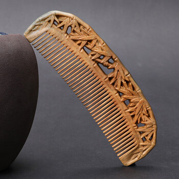 绿檀木梳子长发按摩梳子双面雕刻顺发发梳批发 檀香木梳纪念礼物 绿檀