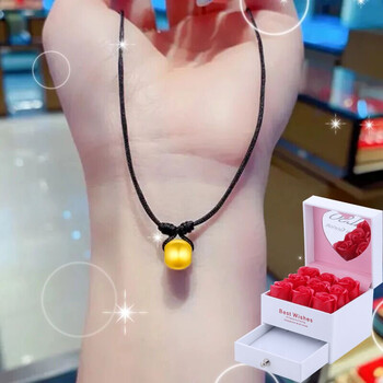 老凤凰生日礼物 黄金黑绳转运珠项链女足金小金珠串珠编织金豆豆颈链