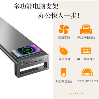 鹿为电脑显示器增高架台式屏幕抬高底座多功能支架RGB电竞桌搭桌面键盘笔记本支架 顶配版ZGJ531-JD