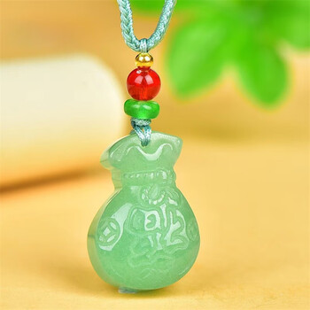 洁玉堂绿东陵玉福袋石吊坠 玉石福满钱袋挂坠男女玉佩玉坠