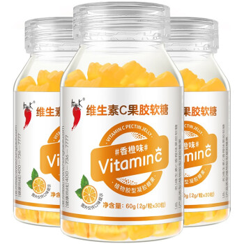 紅桃k維生素c果膠軟糖vc果味軟糖糖果兒童成人零食3瓶裝