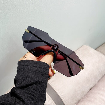 新品无边框眼镜超火一体式无框太阳镜欧美潮流男女大框墨镜网红骑行