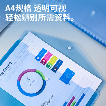 得力(deli)5505 A4加厚透明文件袋 按扣防水资料袋会议袋档案袋  财务票据办公试卷收纳袋 蓝色 10只装