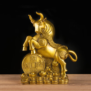 忠狮黄铜生肖牛摆件铜牛摆件生肖牛金钱牛财牛元宝牛家居乔迁公司开业