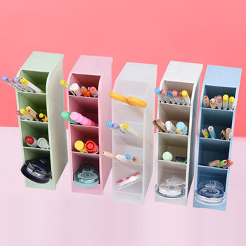 递乐多功能笔筒创意时尚斜插式4格笔筒大容量整理盒男办公室小清新可爱桌面摆件2474透明白（3个装）