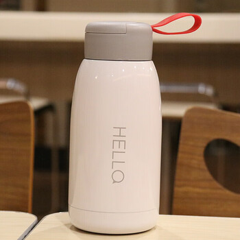 杯带提绳便携不锈钢水杯真空文艺男女杯子防漏韩版保温杯450ml白色