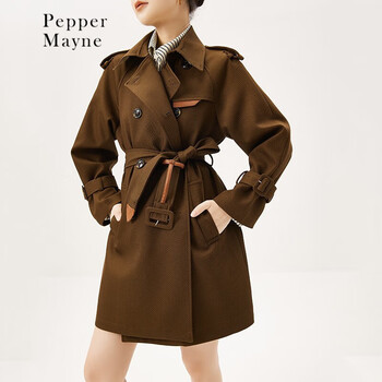 mayne 风衣女2022秋冬时尚撞色时髦气质中长款收腰风衣外套 深棕色 ss