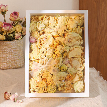 干花相框干花植物装饰画挂墙红玫瑰花束标本画框干花相框diy中空立体