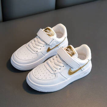 2022夏季新款潮牌女童低帮板鞋小学生儿童运动鞋 aj金色勾低帮魔术贴