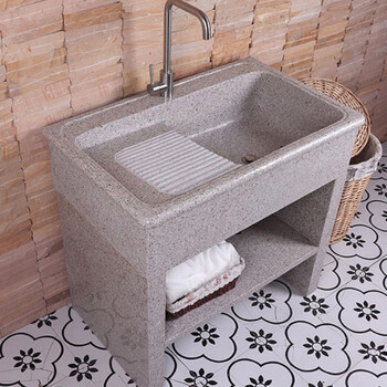 黛惑 石头户外洗衣池大理石阳台洗衣台盆全石材带搓衣板落地洗衣柜