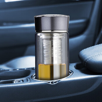 膳魔师（THERMOS）双层玻璃杯400毫升男女士茶水分离水杯泡茶杯带茶漏TCGE-400D GY