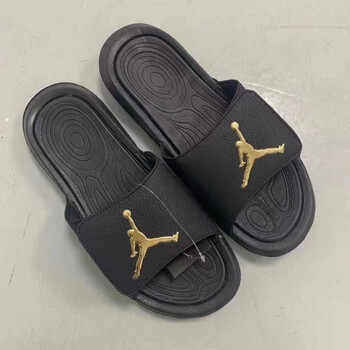 6飞人魔术贴凉拖鞋运动篮球一字拖情侣款户外拖鞋女 aj6 黑金(高品质)