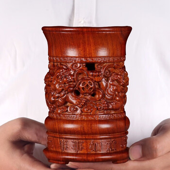 中国古玩 天然木 唐木 花梨 黄花梨 特大筆筒 重2.4kg 黄花梨木