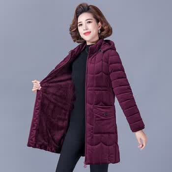 金丝绒棉服女中长款妈妈装羽绒棉衣冬装中老年人女装加厚外套大码棉袄