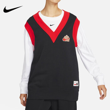 耐克（NIKE）背心女2023春季训练运动休闲无袖上衣V领套头衫潮FD6402 FD6402-010 S