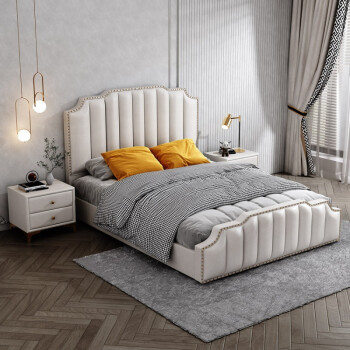 水星 床轻奢床皮床意式1.8米双人床现代简约主卧婚床网红1.5米软包床 1.5*2.0米(珠光白)-高箱床 床+床垫