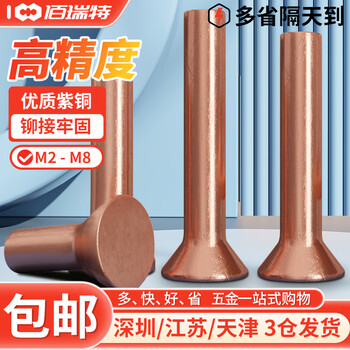 紫铜敲击式沉头铆钉平头实心铆钉平锥头铆钉交通标志牌卯钉GB869 M4*25【10粒】